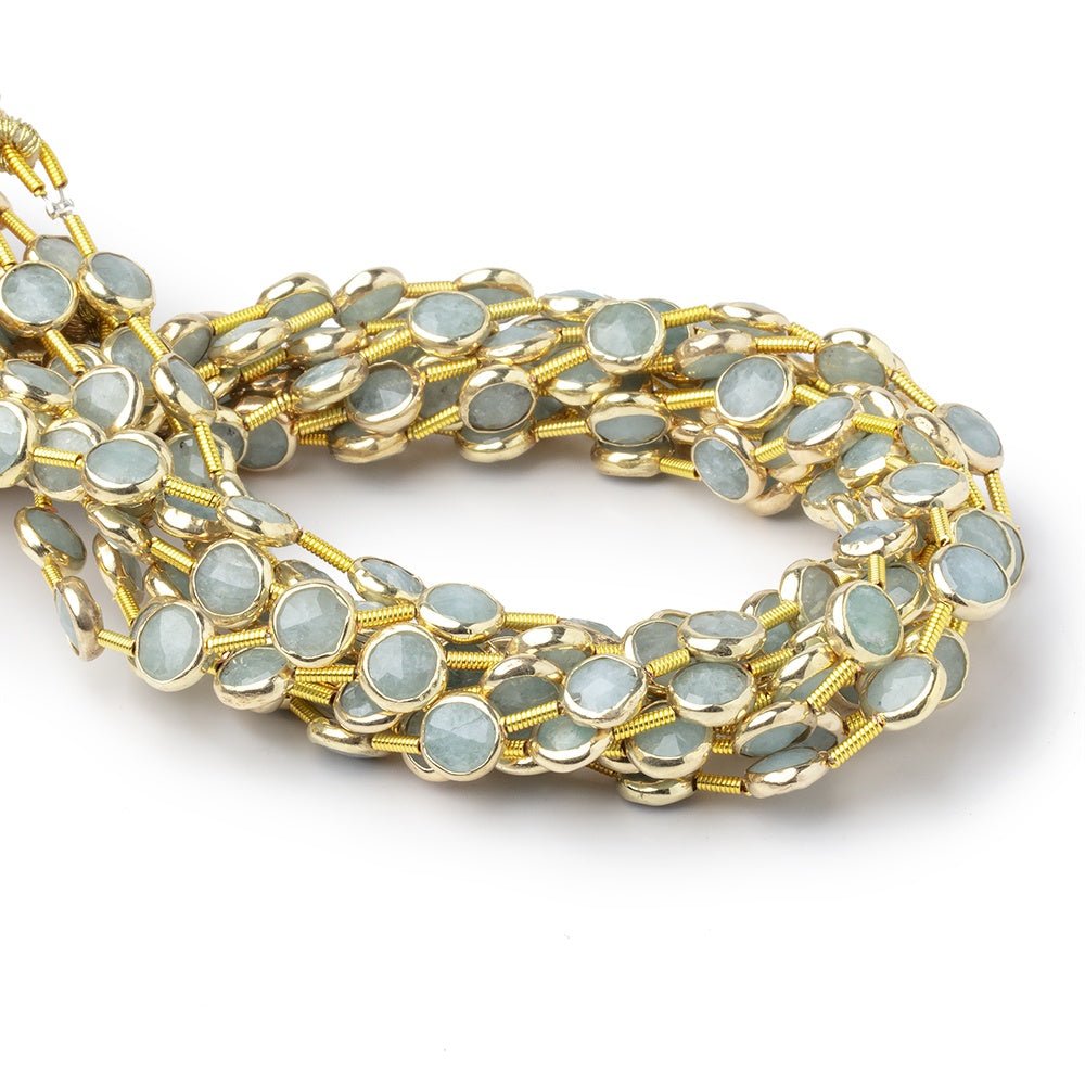 6.5mm Vermeil Bezel Aquamarine Faceted Coin Strand 20 Beads