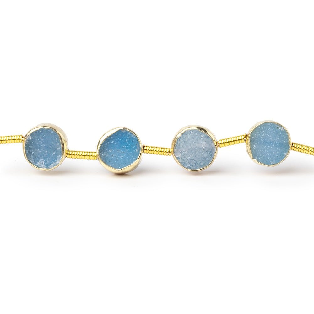 6.5mm Vermeil Bezel Blue Drusy Coin Strand 19 Beads