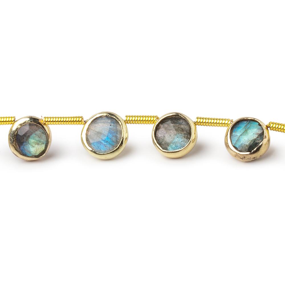 6.5mm Vermeil Bezel Labradorite Top Drill Faceted Coin Strand 20 Beads