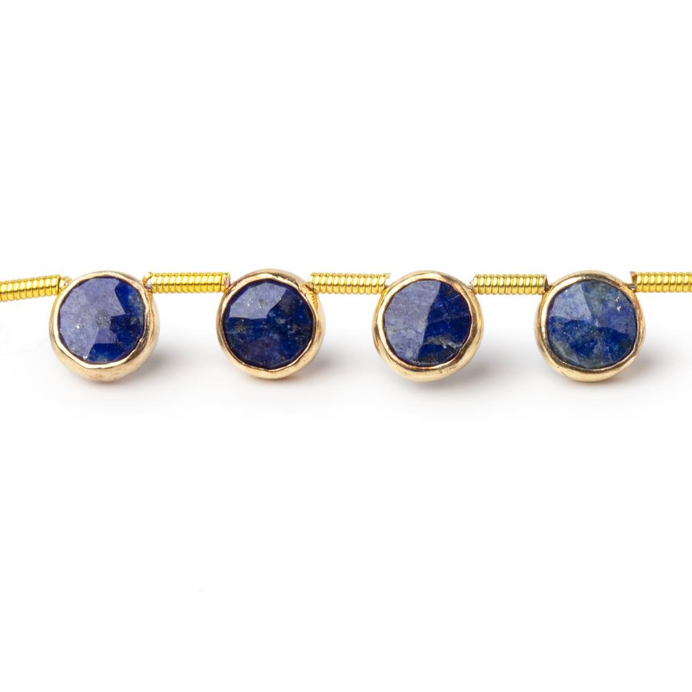 6.5mm Vermeil Bezel Lapis Lazuli Top Drill Faceted Coin Strand 19 Beads