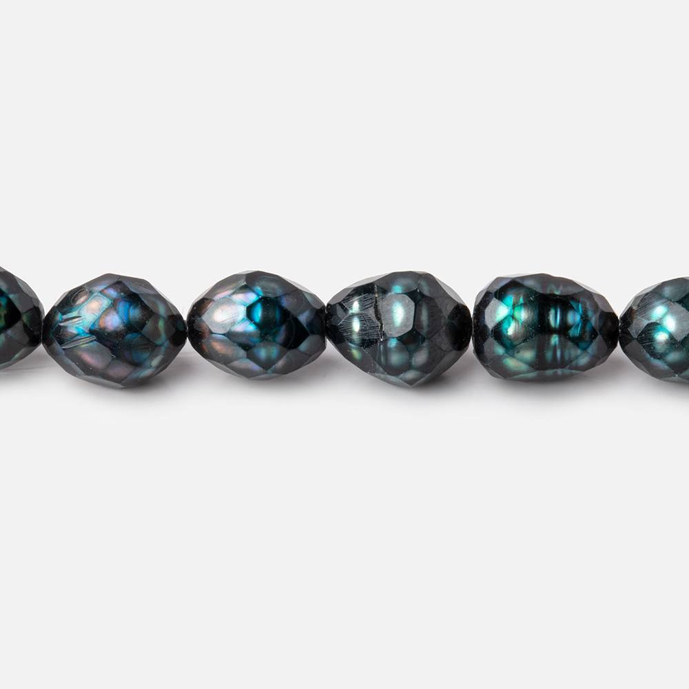 6.5x8-9x7mm Teal Blue Faceted Oval Freshwater Pearls 16 inch 50 pieces