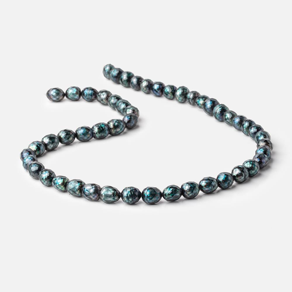 6.5x8-9x7mm Teal Blue Faceted Oval Freshwater Pearls 16 inch 50 pieces