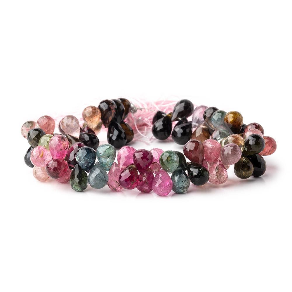 8x6mm Multi Color Tourmaline Faceted Tear Drop Beads 7 inch 73 pieces