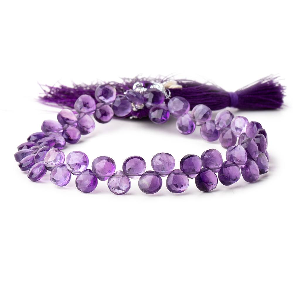 6mm Amethyst Faceted Heart Beads 8 inch 53 pieces