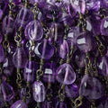 6mm Amethyst faceted heart Black Gold plated Chain by the foot