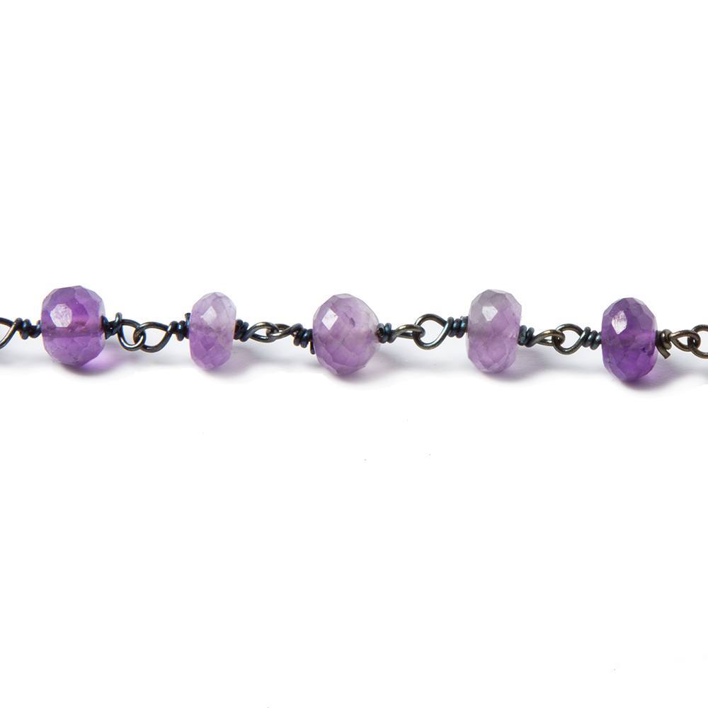 6mm Amethyst faceted rondelle Black Gold Chain by the foot 29 pcs