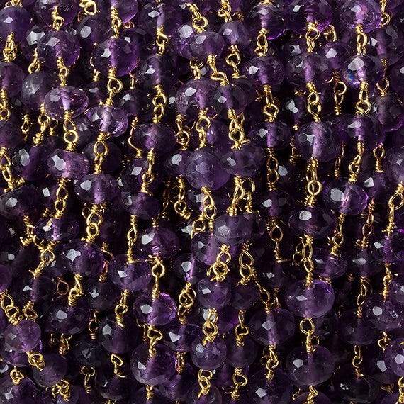 6mm Amethyst faceted rondelle Gold Chain by the foot 30 pcs