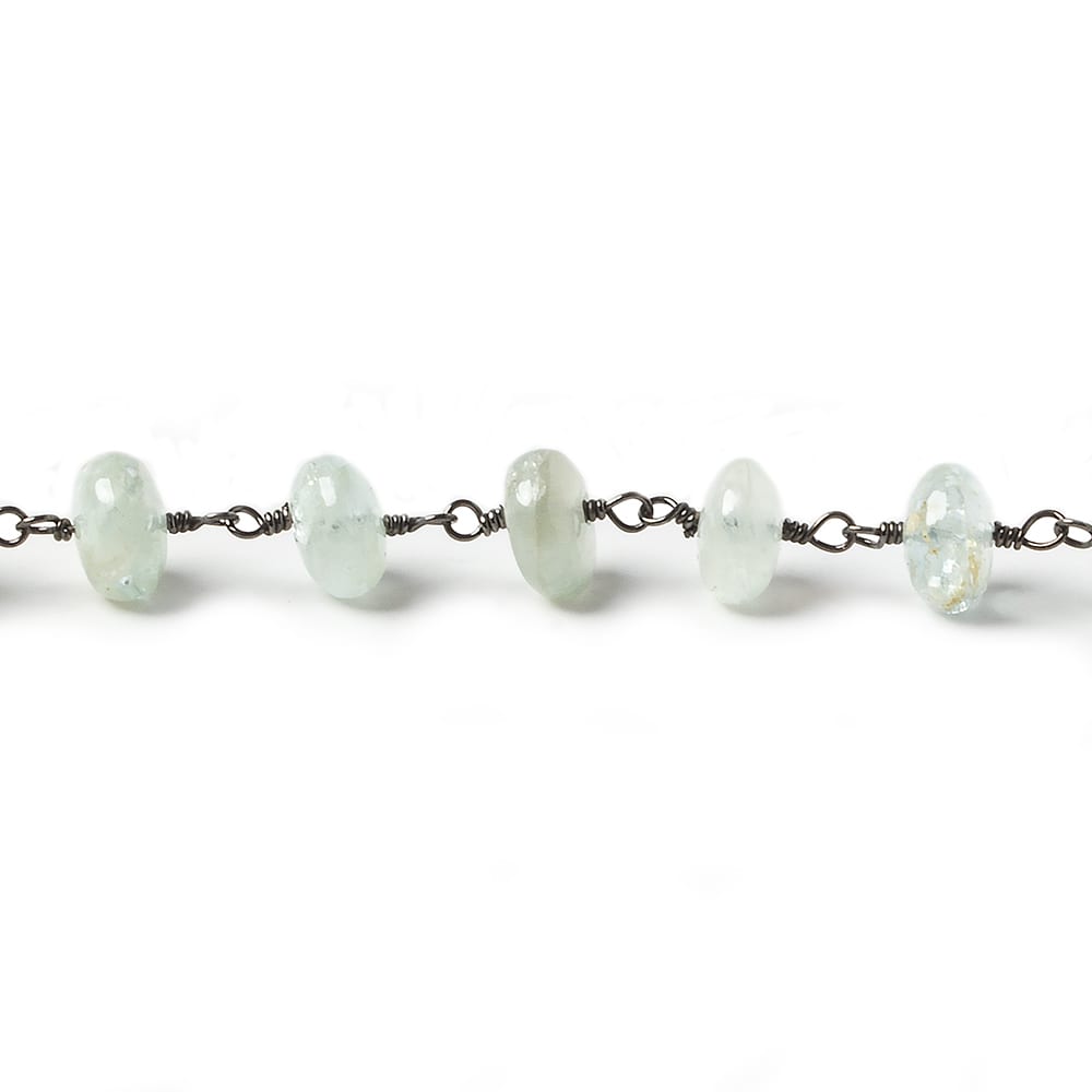 6mm Aquamarine plain rondelle Black Gold .925 Silver Chain by the foot
