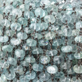 6mm Aquamarine Plain Rondelles on Black Gold over .925 Silver Chain