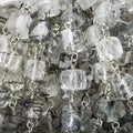 6mm Black Tourmalinated Quartz Faceted Cube Sterling Silver Chain by the foot
