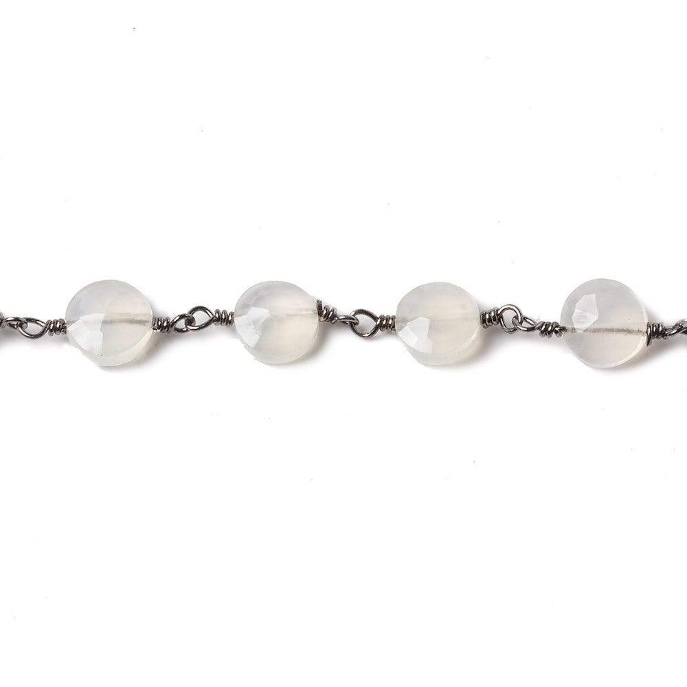 6mm Champagne Chalcedony faceted coin Black Gold Chain by the foot 25 pieces
