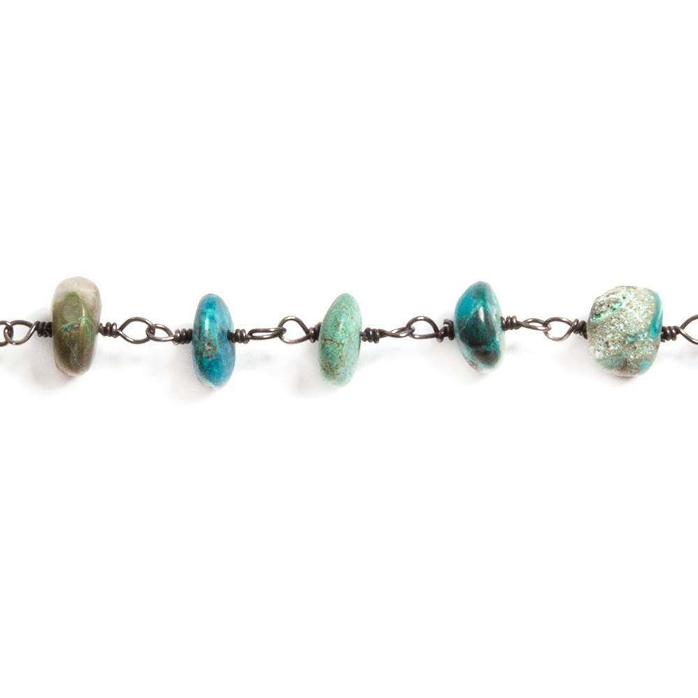 6mm Chrysocolla plain rondelle Black Gold plated Chain by the foot 33 beads