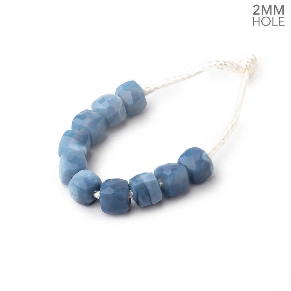 6mm Dark Owyhee Denim Blue Opal 2mm Large Hole Faceted Cube Beads Set of 10