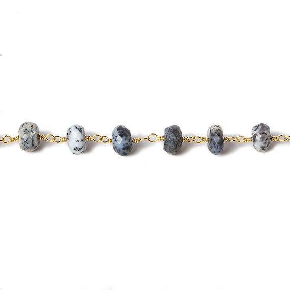 6mm Dendritic Opal faceted rondelle Gold Chain by the foot 30 pcs