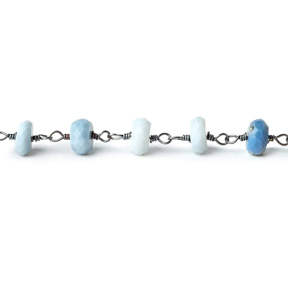 6mm Owyhee Denim Blue Opal faceted rondelle Black Gold Chain by the foot 30 pcs