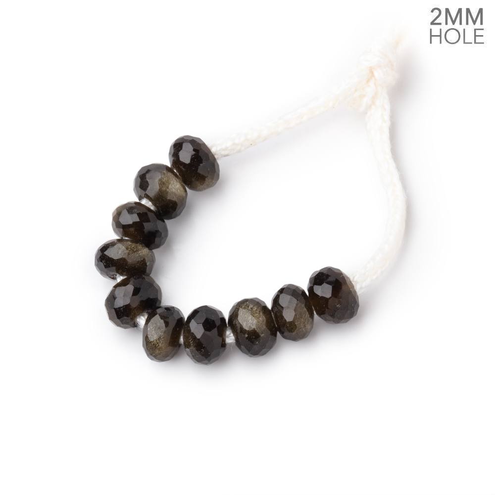 6mm Golden Sheen Obsidian 2mm Large Hole Faceted Rondelle Beads Set of 10