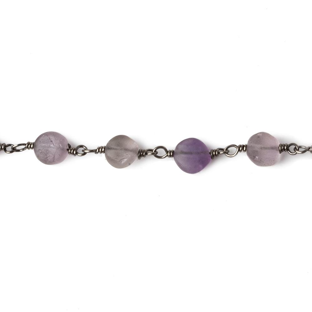 6mm Matte Amethyst plain coin Black Gold plated Chain by the foot 26 pieces