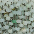 6mm Matte Beryl & Aqua rondelle Black Gold over .925 Silver Chain by the foot 30 pieces