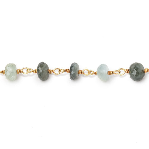 6mm Moss Aquamarine Faceted Rondelle Beads on Vermeil Chain