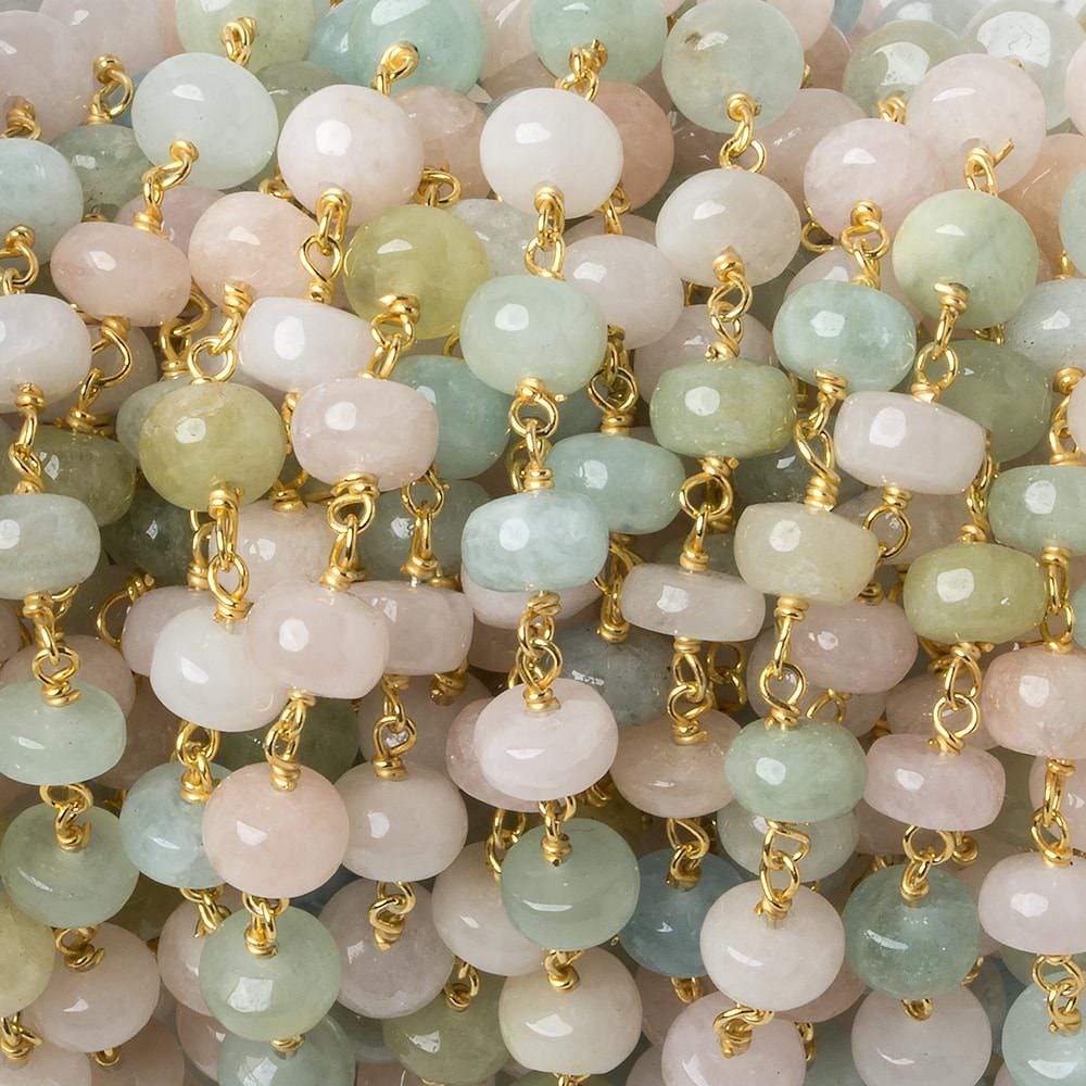 6mm Multi Beryl plain rondelle Vermeil Chain by the foot 37 beads