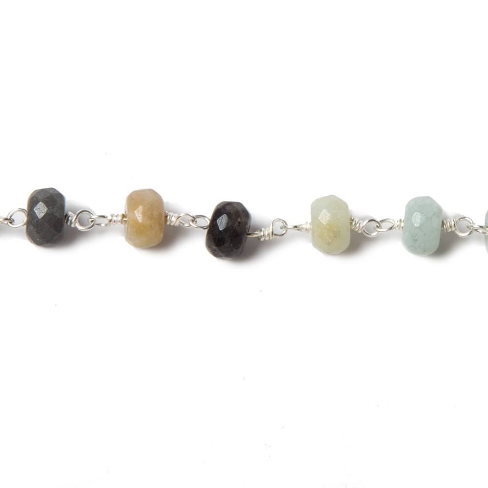 6mm MultiColor Amazonite faceted rondelle Silver chain by the foot 31 pcs
