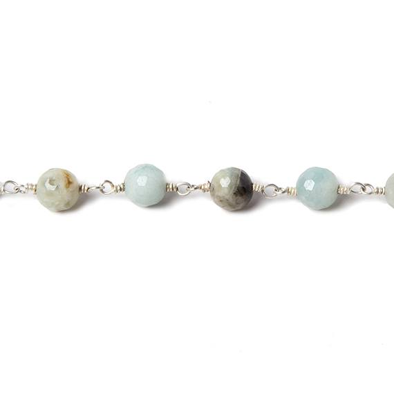 6mm MultiColor Amazonite faceted round Silver chain by the foot 26 pcs
