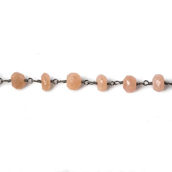 6mm Peach Moonstone faceted rondelle Black Gold Chain by the foot 30 pcs