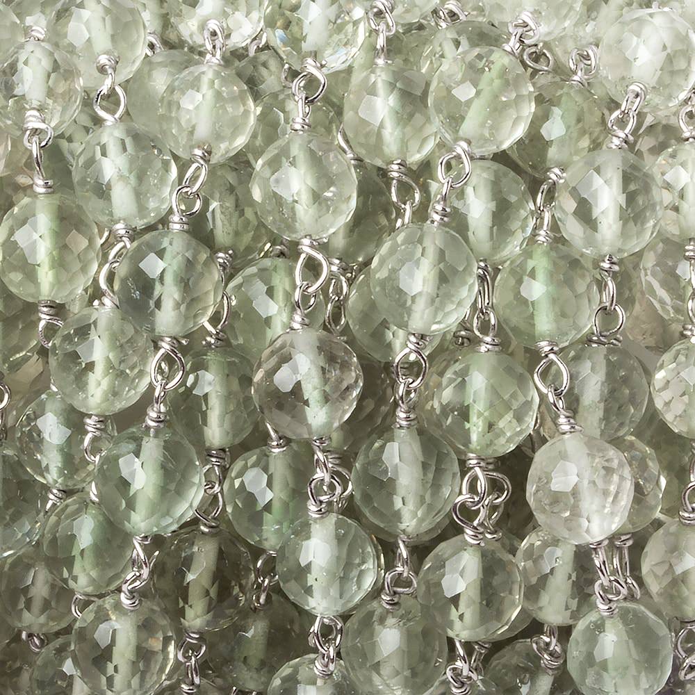 6mm Prasiolite faceted round .925 Silver Chain by the foot 24 pieces