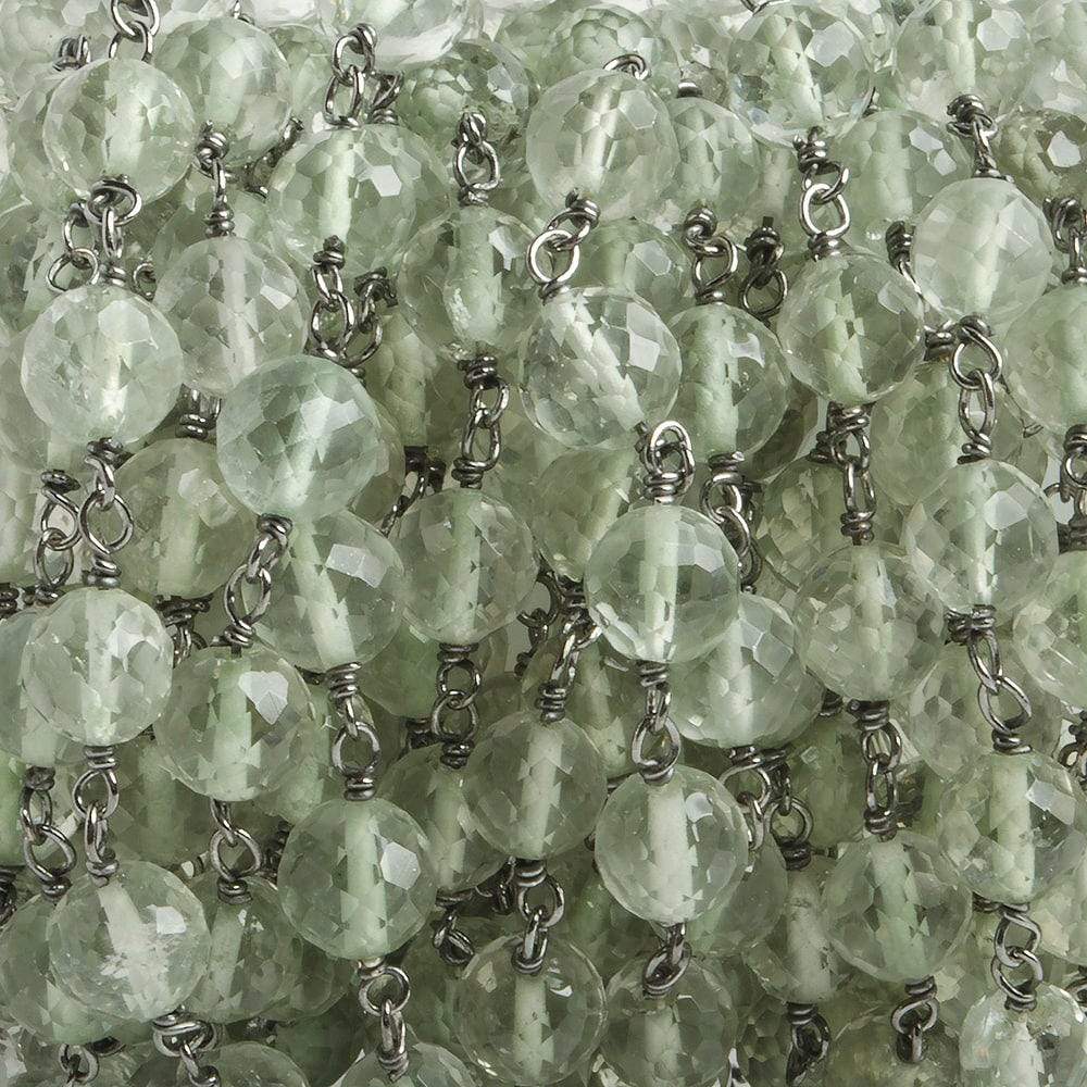 6mm Prasiolite faceted round Black Gold .925 Silver Chain by the foot 24 pieces