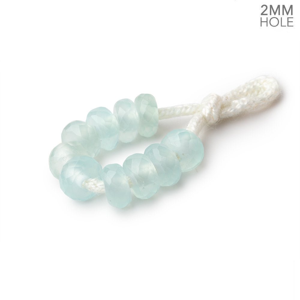 6mm SeaBlue Chalcedony 2mm Large Hole Faceted Rondelle Set of 10 Beads