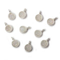 6mm Silver .925 Bezel Pearl White Gold Micro Drusy Coin Pendant 1 piece with side facing ring