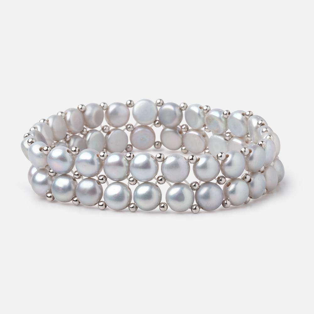 6mm Silver Double Drilled Button Pearls 7 inch 50 Beads