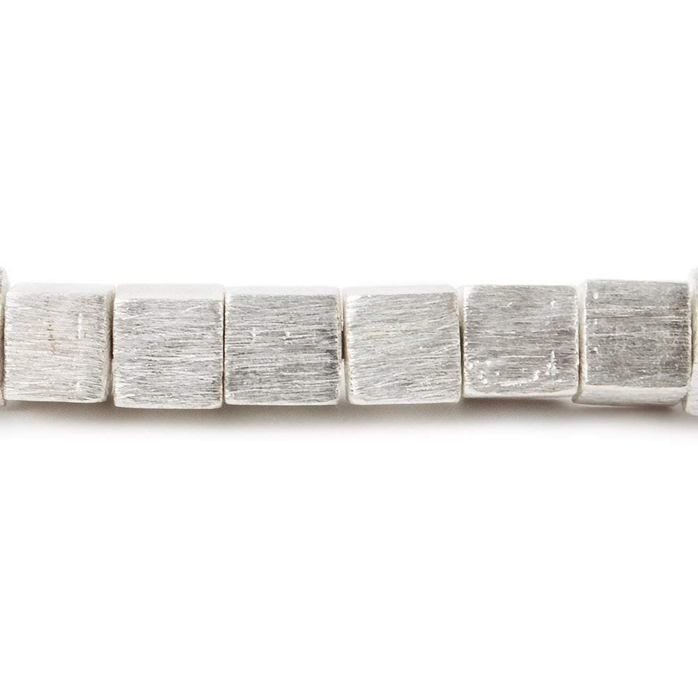 6mm Silver plated Copper Brushed Cube Beads 8 inch 34 pcs