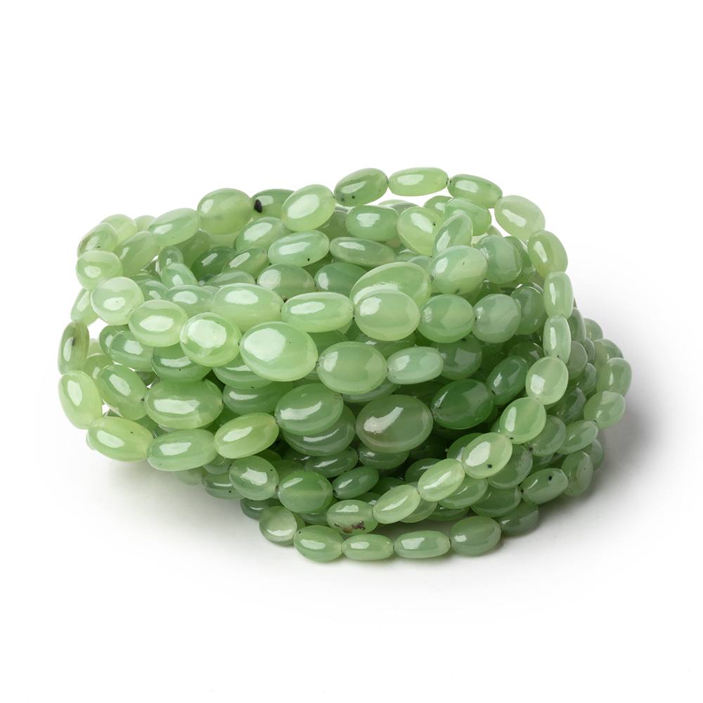 Natural Green Burma Jade Plain Oval Beads 18 inch 56 pieces AA