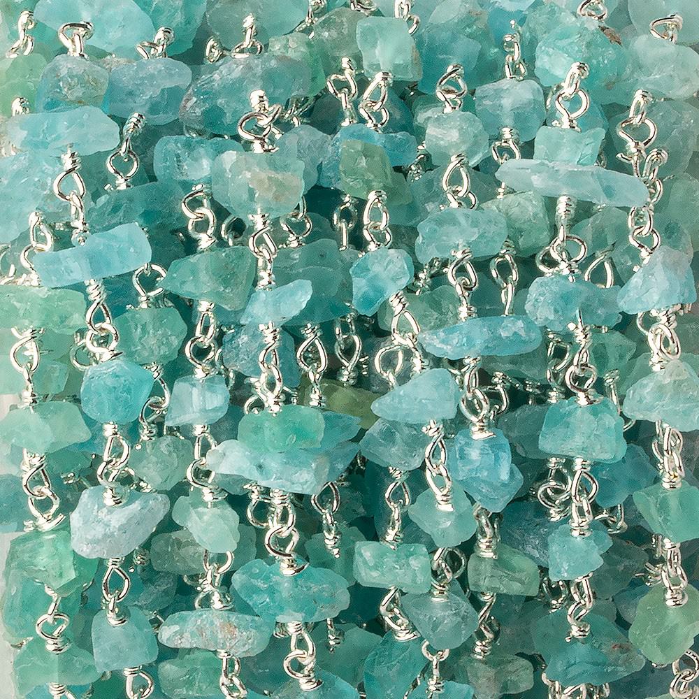 6x4-11x5mm Matte Pool Blue Apatite Chips Silver plated Chain by the foot 32 pieces