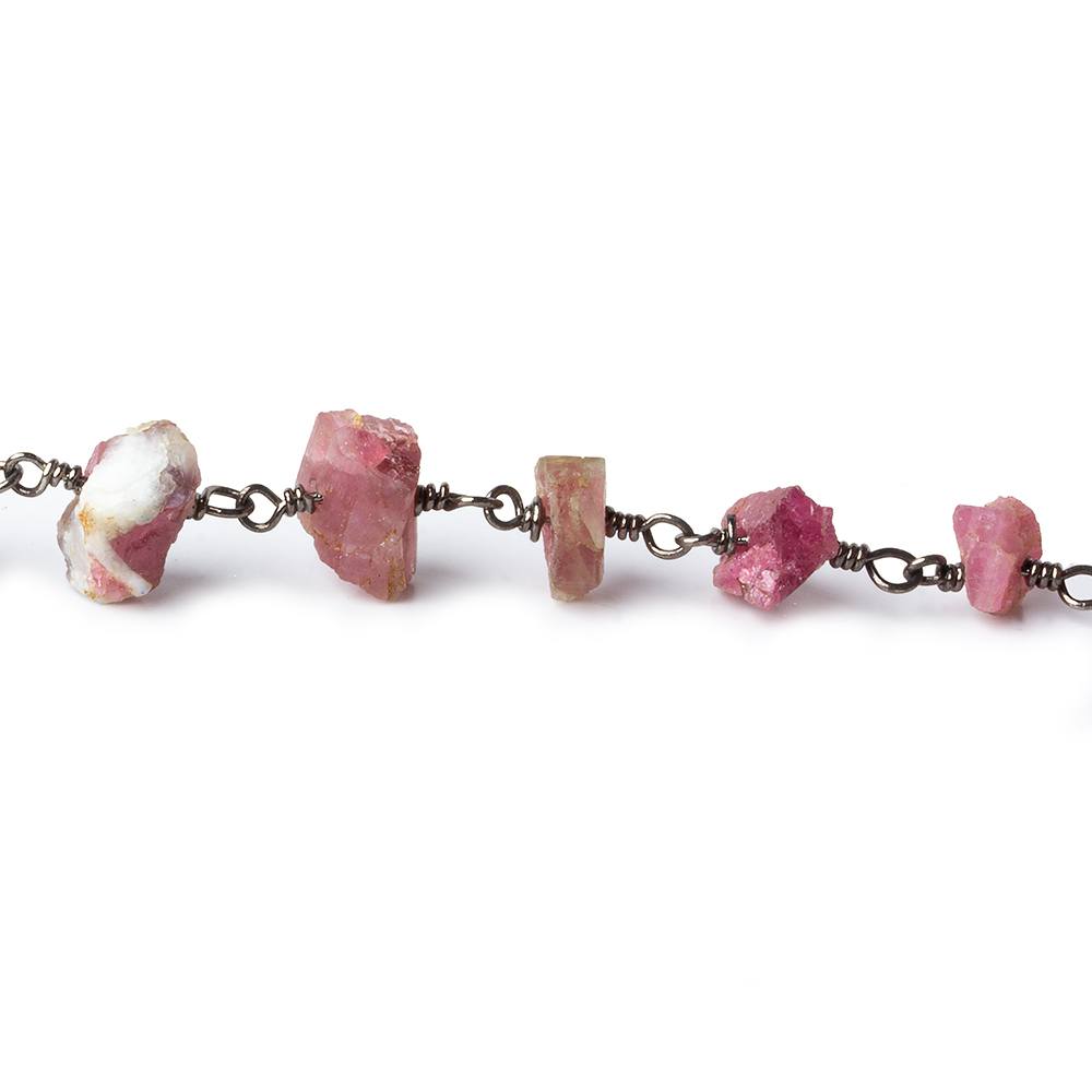 6x4-13x10mm Matte Pink Tourmaline Chips Black Gold plated Chain by the foot 28 pieces