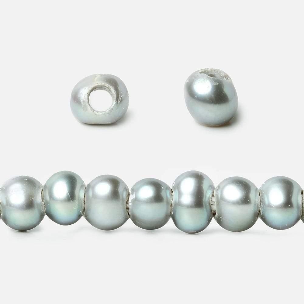 6x4-7x5mm Aqua Green Silver 2.5mm Large Hole Off Round Pearl 15 inch 88 pieces