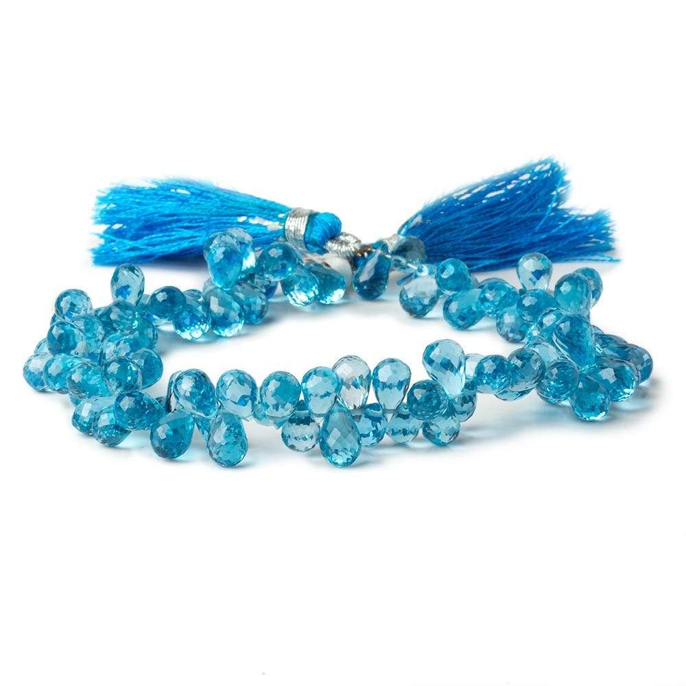 6x4-8x4mm Swiss Blue Topaz Faceted Tear Drop Briolettes 7.5 inch 92 beads AAA
