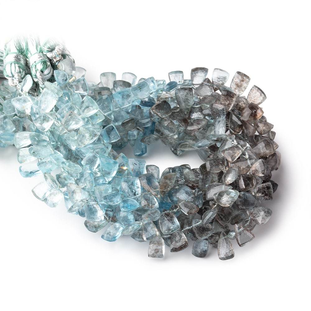 6x4-8x5mm Moss Aquamarine Top Drilled Faceted Points 7 inch 66 Beads