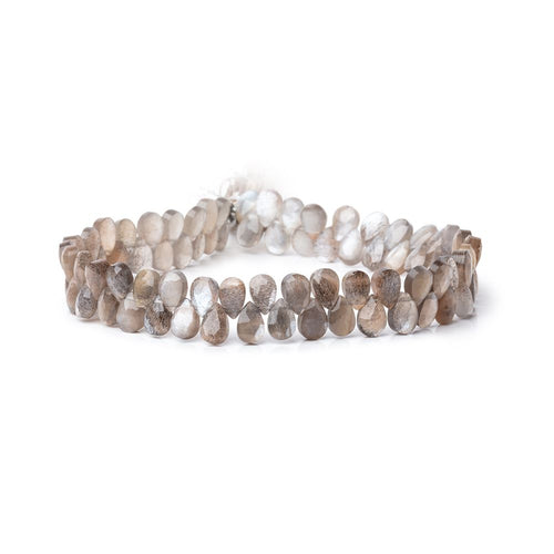 6x4mm Platinum & Chocolate Moonstone Micro Faceted Pears 7.5 inch 80 Beads AAA
