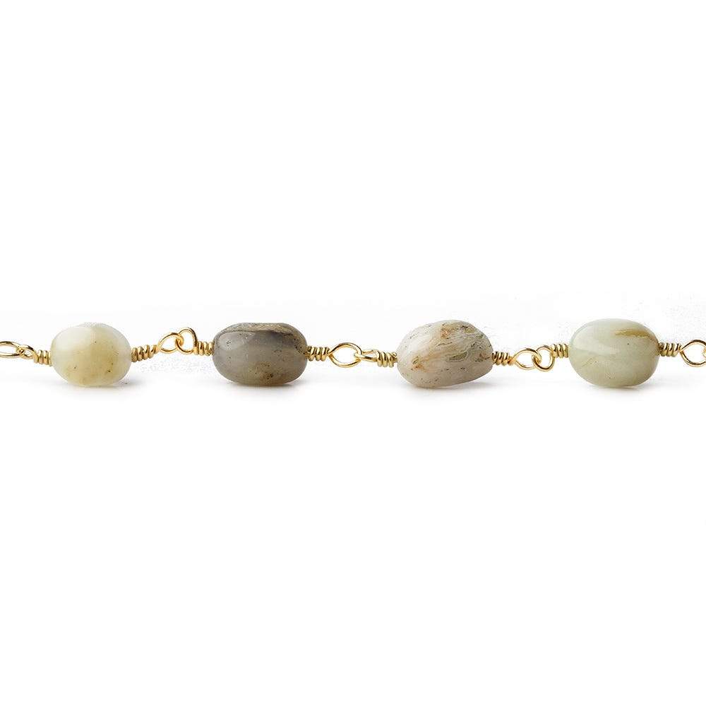6x5-11x6mm Blue Peruvian Opal plain nuggets Gold plated Chain by the foot