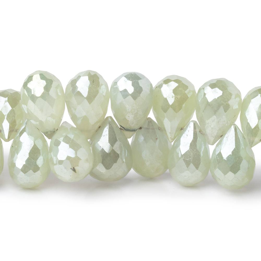 6x5-12x6mm Mystic Prehnite Faceted Tear Drop Beads 8 inch 65 pieces