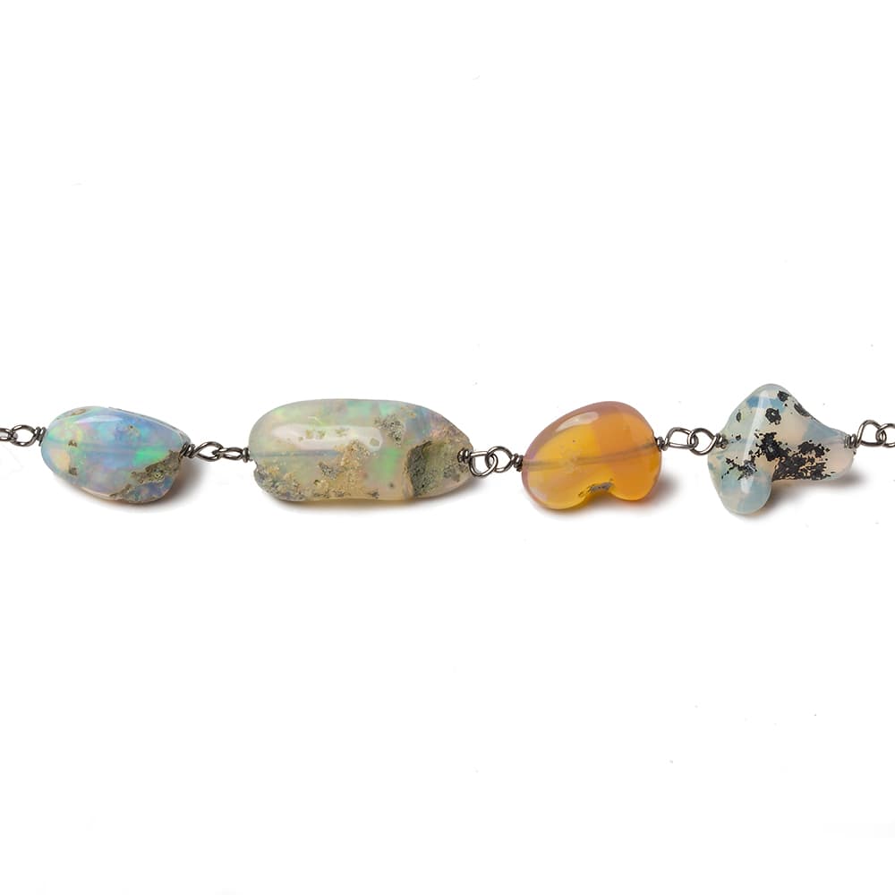6x5-12x8mm Ethiopian Opal plain nugget Black Gold .925 Silver Chain