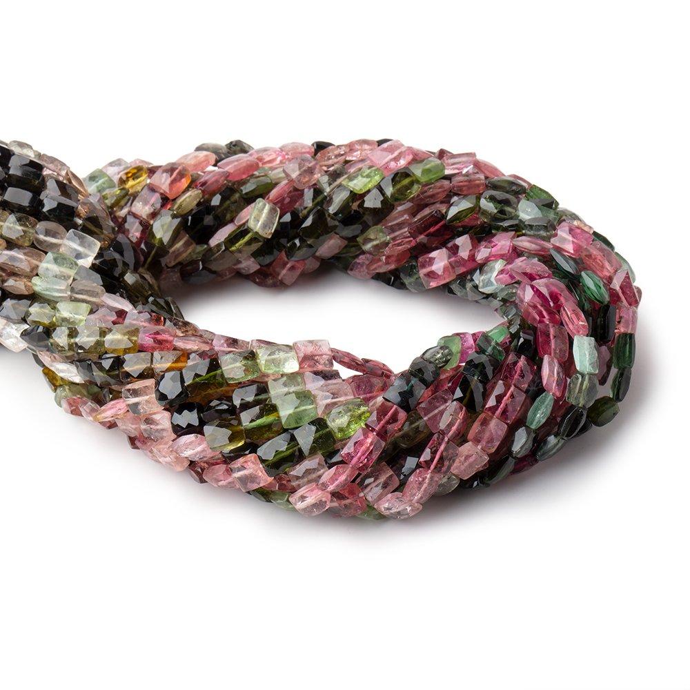 6x5-7x5mm Multi Color Tourmaline Faceted Rectangle Beads 14.5 inch 54 pieces AA