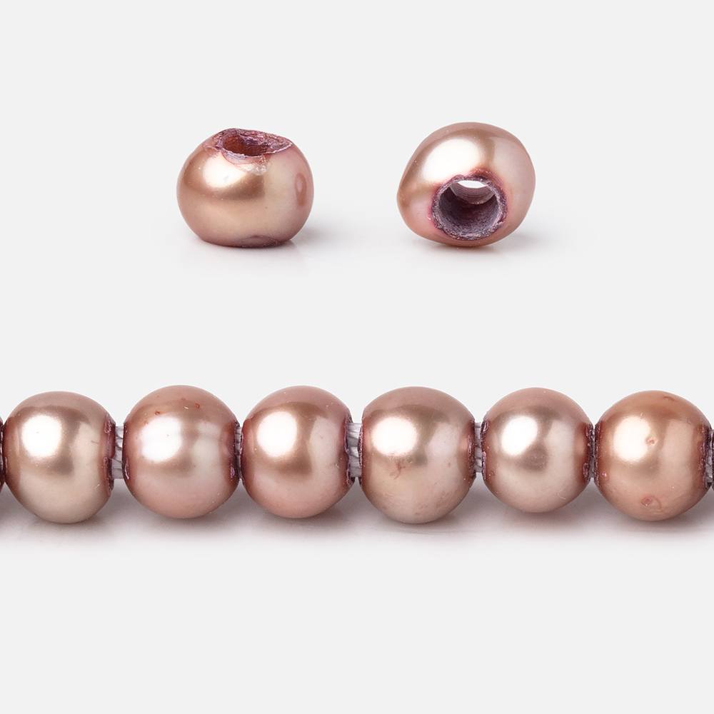 6x5-7x5mm Rose Champagne Off Round Large Hole Freshwater Pearl 15 inch 75 pieces