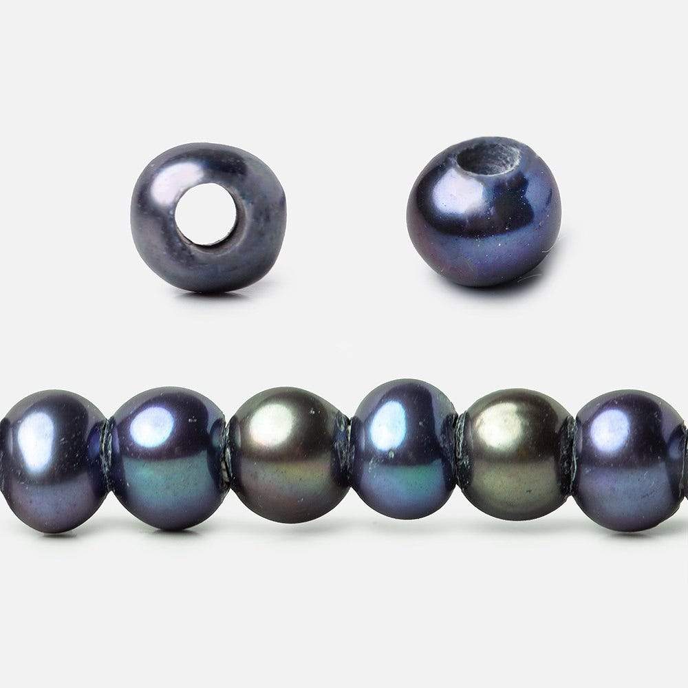 6x5-7x6mm Shaded Navy Off Round 2.5mm Large Hole Freshwater Pearl 75 pcs