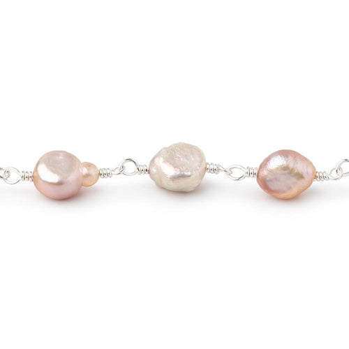 6x5-8x6mm Rose Pink Baroque Pearls on Silver Plated Chain