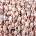 6x5-8x6mm Rose Pink Baroque Pearls on Silver Plated Chain