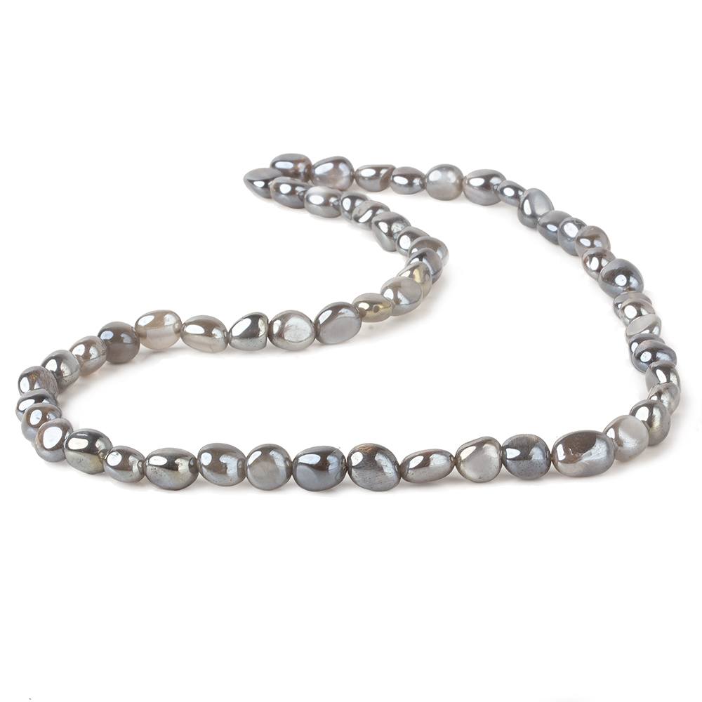 6x5-9x6mm Mystic Platinum Grey Moonstone plain nuggets 16 inch 55 beads