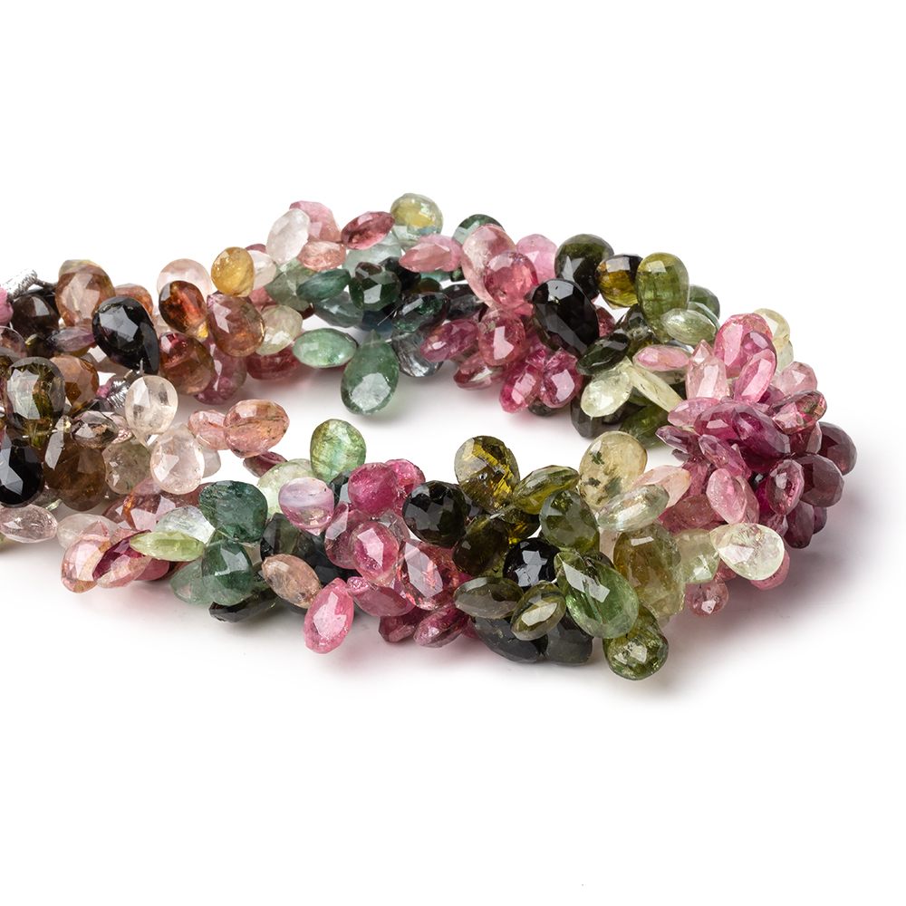 6x5-9x7mm Multi Color Tourmaline Faceted Pear Beads 8.5 inch 66 pieces